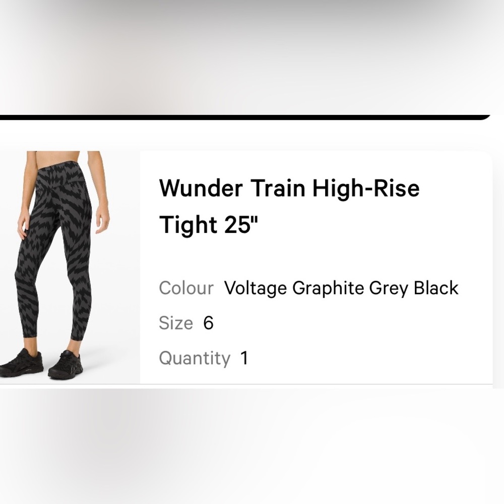 Lululemon Wonder Train High-rise 25” size 6 black and grey